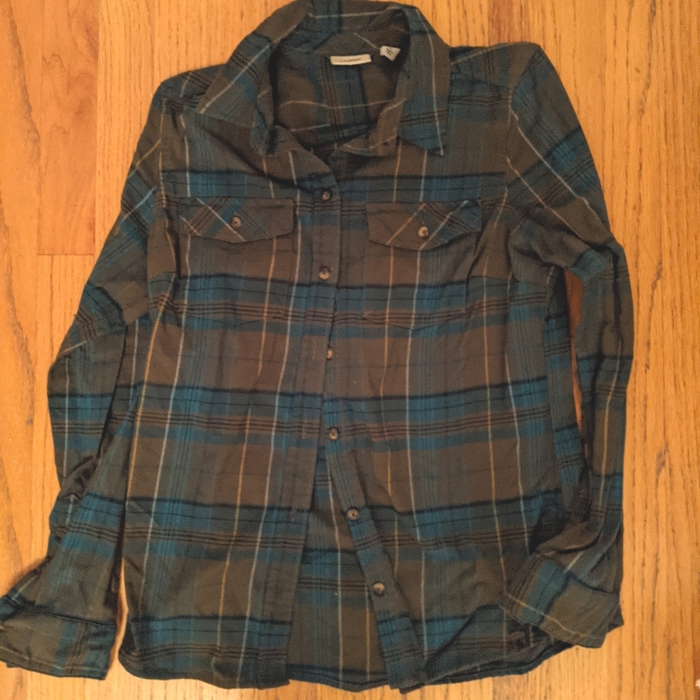 LL Bean blue and green plaid flannel shirt